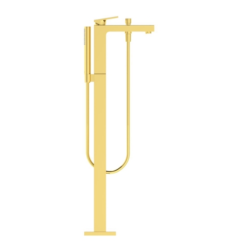 Immagine di Ideal Standard EXTRA miscelatore freestanding per vasca, con deviatore, doccetta stick, tubo flessibile 125 cm e supporto doccetta, finitura brushed gold BD520A2