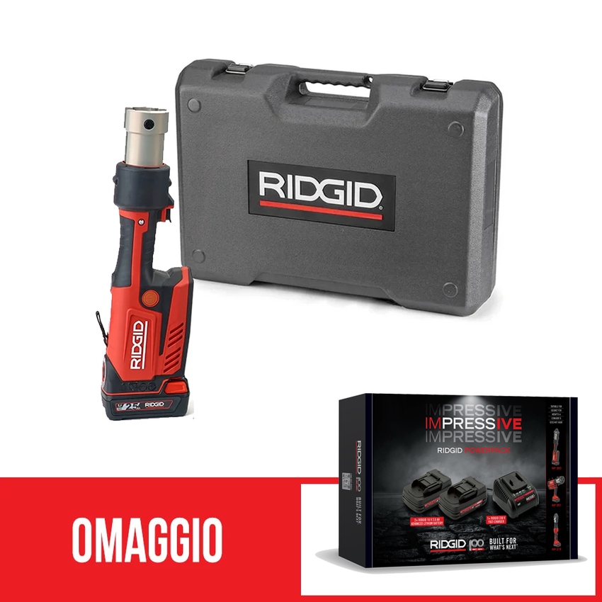 Immagine di Ridgid RP 351 Pressatrice in linea senza ganasce con cassetta di trasporto + omaggio IMPRESSIVE POWERPACK con 2 batterie 18 V 2,0 Ah e caricabatterie rapido 69853+77118