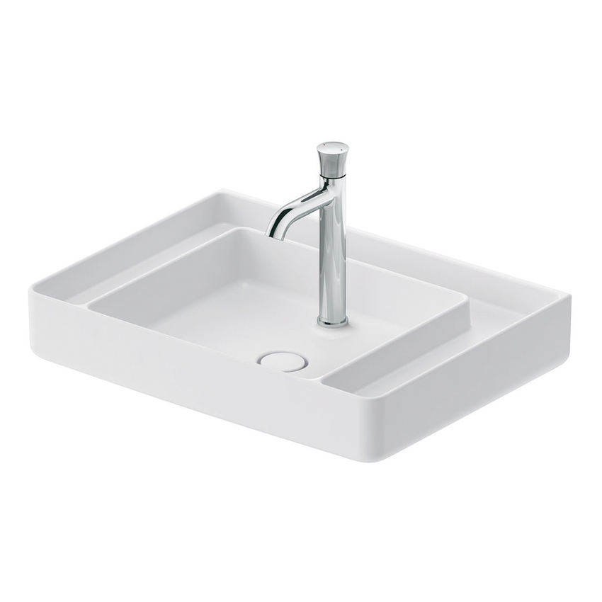 Immagine di Duravit BENTO STARCK BOX lavabo da appoggio L.65 cm, senza troppopieno, con foro per rubinetteria, HygieneGlaze, colore bianco 2379652000