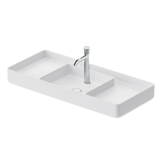 Immagine di Duravit BENTO STARCK BOX bacinella da appoggio soprapiano rettangolare L.104 cm, con rettifica, senza troppopieno, con foro per rubinetteria, HygieneGlaze, colore bianco 2381102071