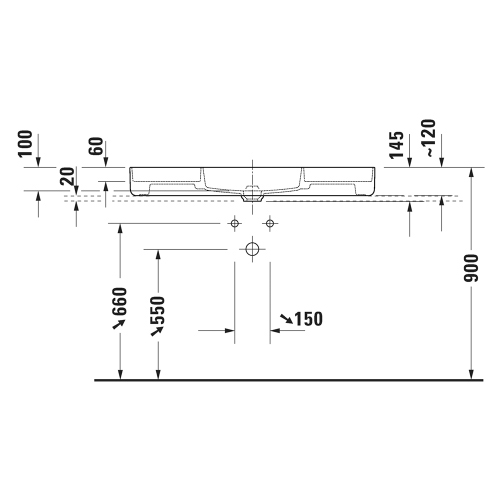 Immagine di Duravit BENTO STARCK BOX bacinella da appoggio soprapiano rettangolare L.104 cm, con rettifica, senza troppopieno, con foro per rubinetteria, HygieneGlaze, colore bianco 2381102071