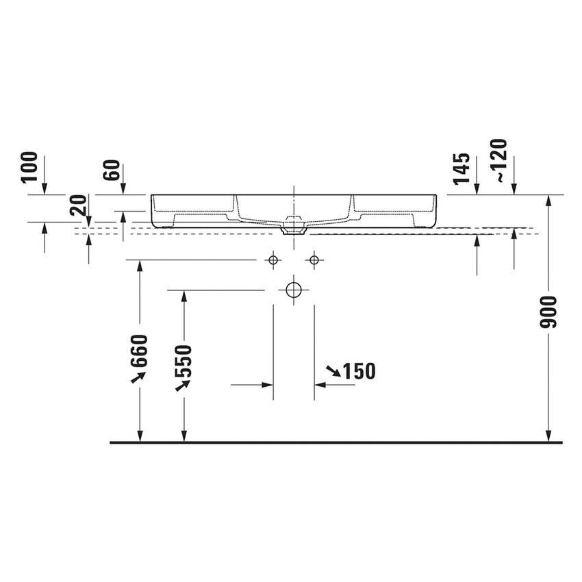Immagine di Duravit BENTO STARCK BOX bacinella da appoggio soprapiano rettangolare L.104 cm, con rettifica, senza troppopieno, con foro per rubinetteria, HygieneGlaze, colore bianco 2381102071