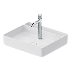 Immagine di Duravit BENTO STARCK BOX bacinella da appoggio soprapiano rettangolare L.55 cm, con rettifica, senza troppopieno, con foro per rubinetteria, HygieneGlaze, colore bianco 2381552071