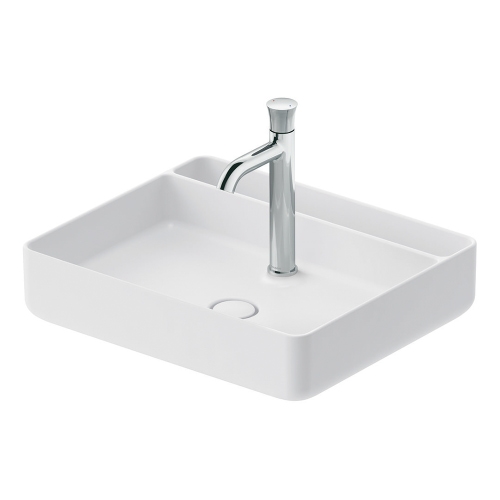 Immagine di Duravit BENTO STARCK BOX bacinella da appoggio soprapiano rettangolare L.55 cm, con rettifica, senza troppopieno, con foro per rubinetteria, HygieneGlaze, colore bianco 2381552071