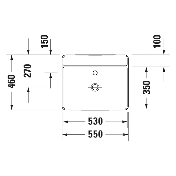 Duravit 2381552071 BENTO STARCK BOX bacinella da appoggio soprapiano  rettangolare L.55 cm, con rettifica, senza troppopieno, con foro per  rubinetteria, HygieneGlaze, colore bianco