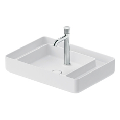 Immagine di Duravit BENTO STARCK BOX bacinella da appoggio soprapiano rettangolare L.65 cm, con rettifica, senza troppopieno, con foro per rubinetteria, HygieneGlaze, colore bianco 2381652071