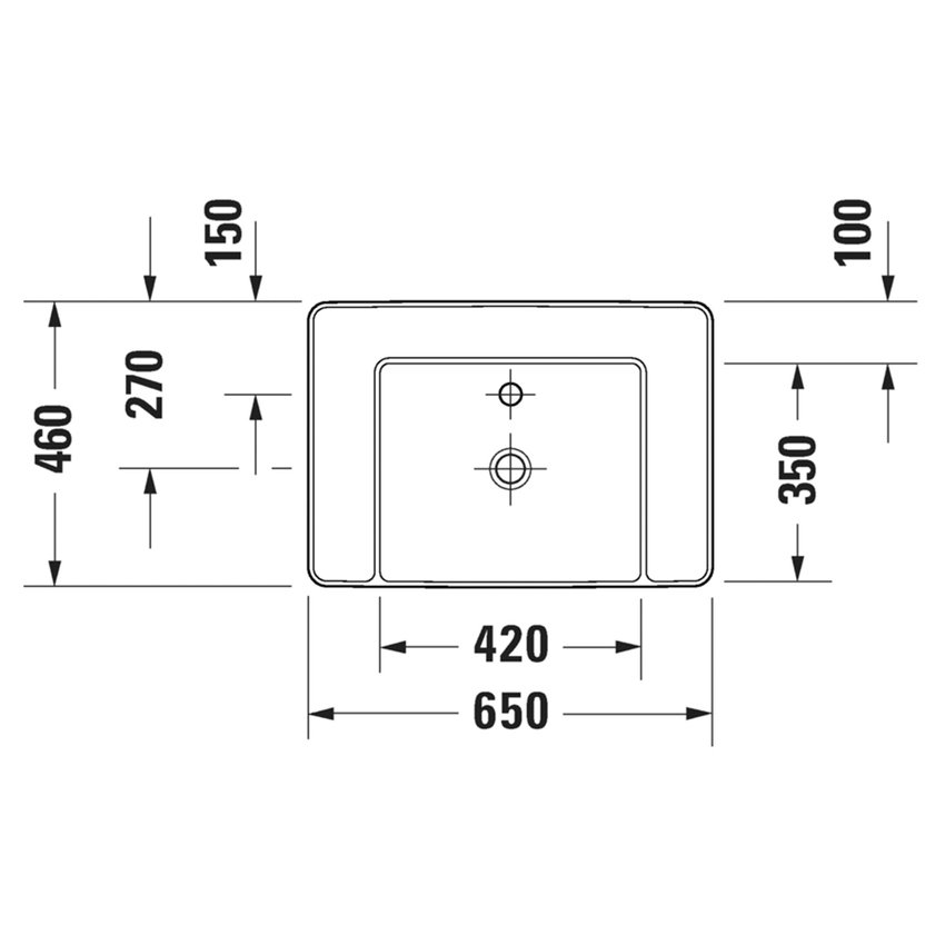 Immagine di Duravit BENTO STARCK BOX bacinella da appoggio soprapiano rettangolare L.65 cm, con rettifica, senza troppopieno, con foro per rubinetteria, HygieneGlaze, colore bianco 2381652071