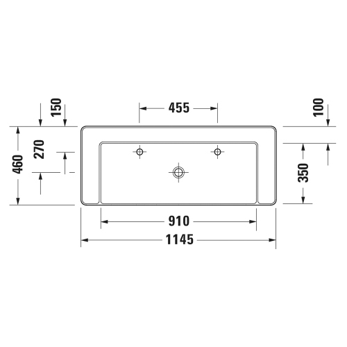 Immagine di Duravit BENTO STARCK BOX bacinella da appoggio soprapiano rettangolare L.115 cm, con rettifica, senza troppopieno, con foro per rubinetteria, colore bianco finitura opaco 2660113272