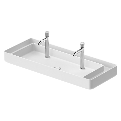 Immagine di Duravit BENTO STARCK BOX bacinella da appoggio soprapiano rettangolare L.115 cm, con rettifica, senza troppopieno, con foro per rubinetteria, colore bianco finitura opaco 2660113272