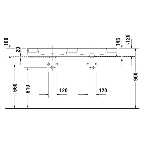Immagine di Duravit BENTO STARCK BOX bacinella da appoggio soprapiano rettangolare L.135 cm, con rettifica, senza troppopieno, con foro per rubinetteria, colore bianco 2660133272