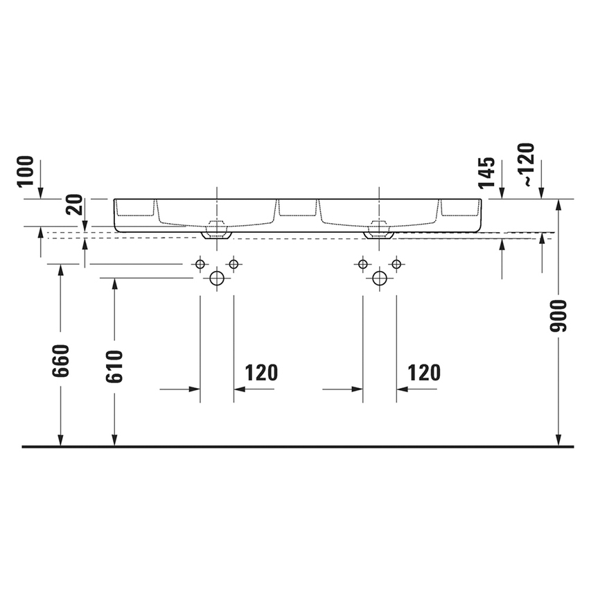 Immagine di Duravit BENTO STARCK BOX bacinella da appoggio soprapiano rettangolare L.135 cm, con rettifica, senza troppopieno, con foro per rubinetteria, colore bianco 2660133272