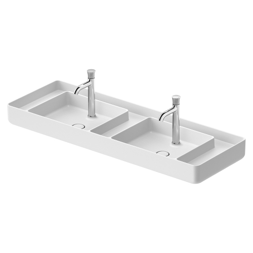 Immagine di Duravit BENTO STARCK BOX bacinella da appoggio soprapiano rettangolare L.135 cm, con rettifica, senza troppopieno, con foro per rubinetteria, colore bianco 2660133272