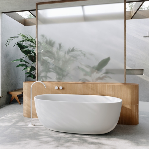 Immagine di Kaldewei MEISTERSTÜCK OYO DUO vasca ovale freestanding L.173 P.82 cm, premontata in fabbrica, con scarico click-clack smaltato e troppopieno di design, colore bianco alpino 205143530001