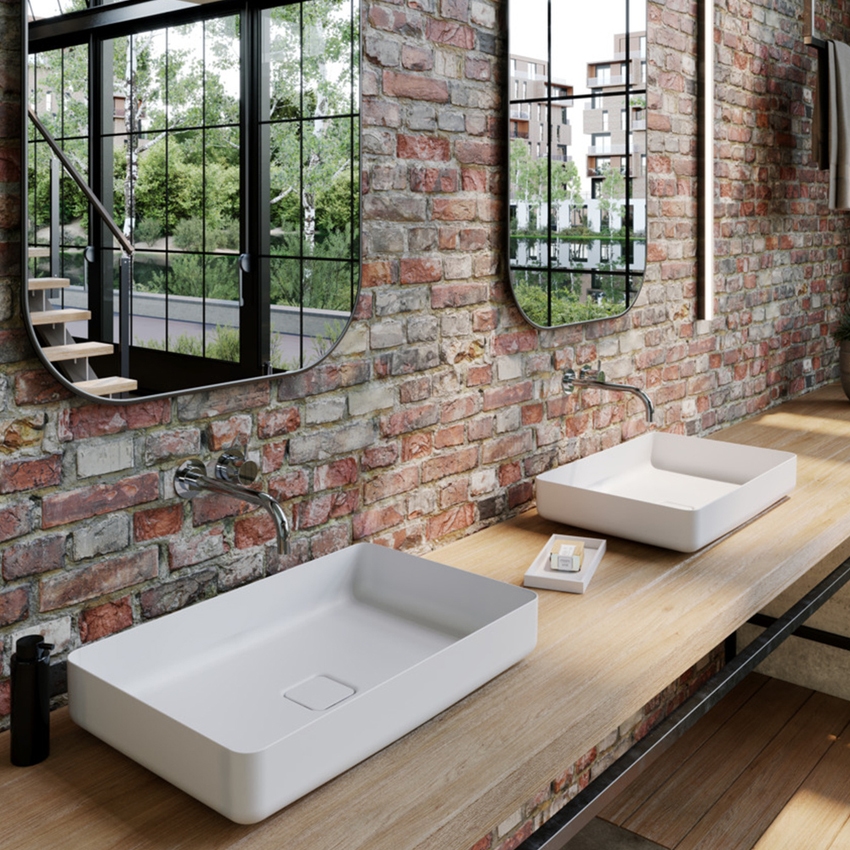 Immagine di Kaldewei MIENA NATURE PROTECT lavabo da appoggio L.58 P.38 cm, senza troppopieno, colore bianco alpino 909606913001