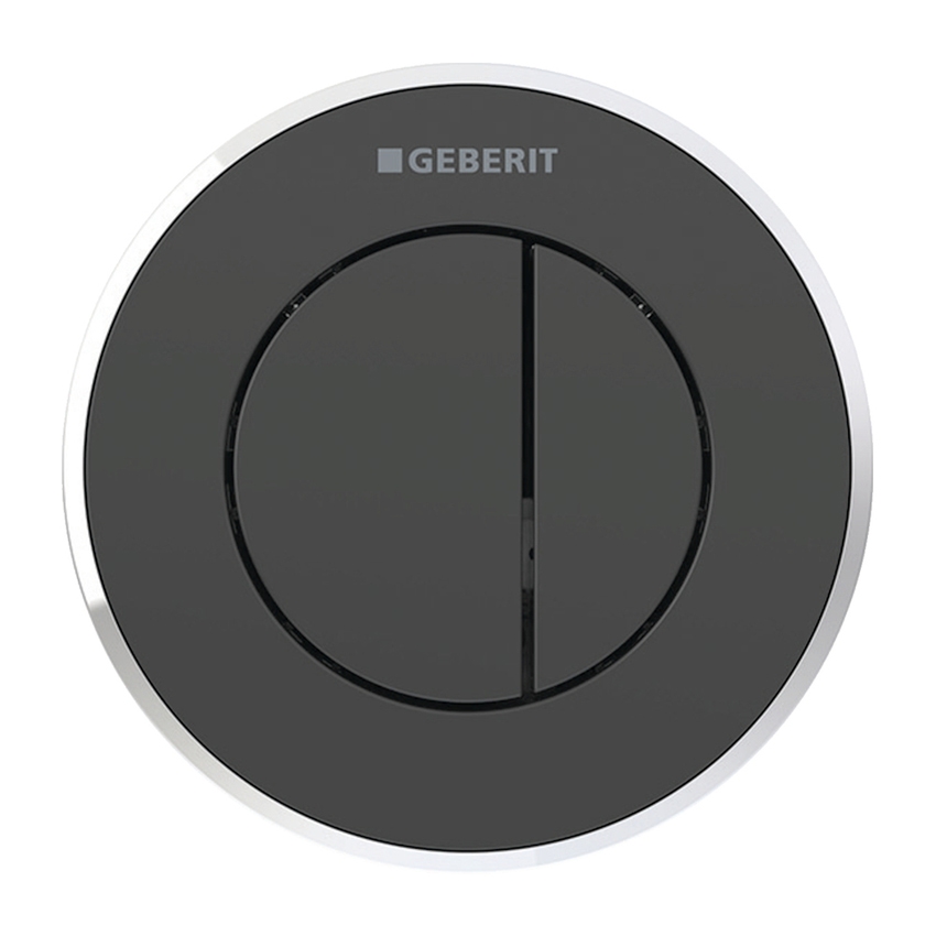 Immagine di Geberit comando a distanza tipo 10, pneumatico, per risciacquo a due quantità, per cassetta di risciacquo da incasso sigma 8 cm, pulsante da incasso, colore nero/cromo lucido 116.056.KM.1