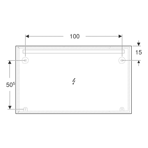 Immagine di Geberit OPTION BASIC SQUARE specchio L.120 cm, con illuminazione in alto, in alluminio anodizzato 502.810.00.1