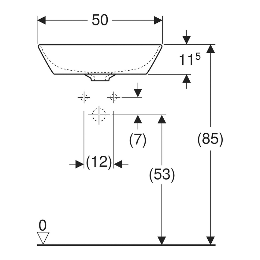 Immagine di Geberit ONE lavabo da appoggio L.50 cm, senza foro per rubinetteria e senza troppopieno, colore bianco finitura KeraTect 505.040.01.6