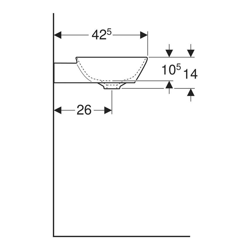 Immagine di Geberit ONE lavabo da appoggio L.50 cm, senza foro per rubinetteria e senza troppopieno, colore bianco finitura KeraTect 505.040.01.6