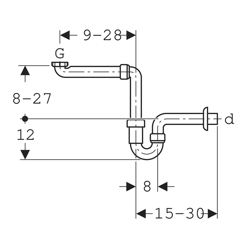 Immagine di Geberit sifone per lavabo, con tubo ad immersione, scarico orizzontale, modello compatto 151.107.11.1
