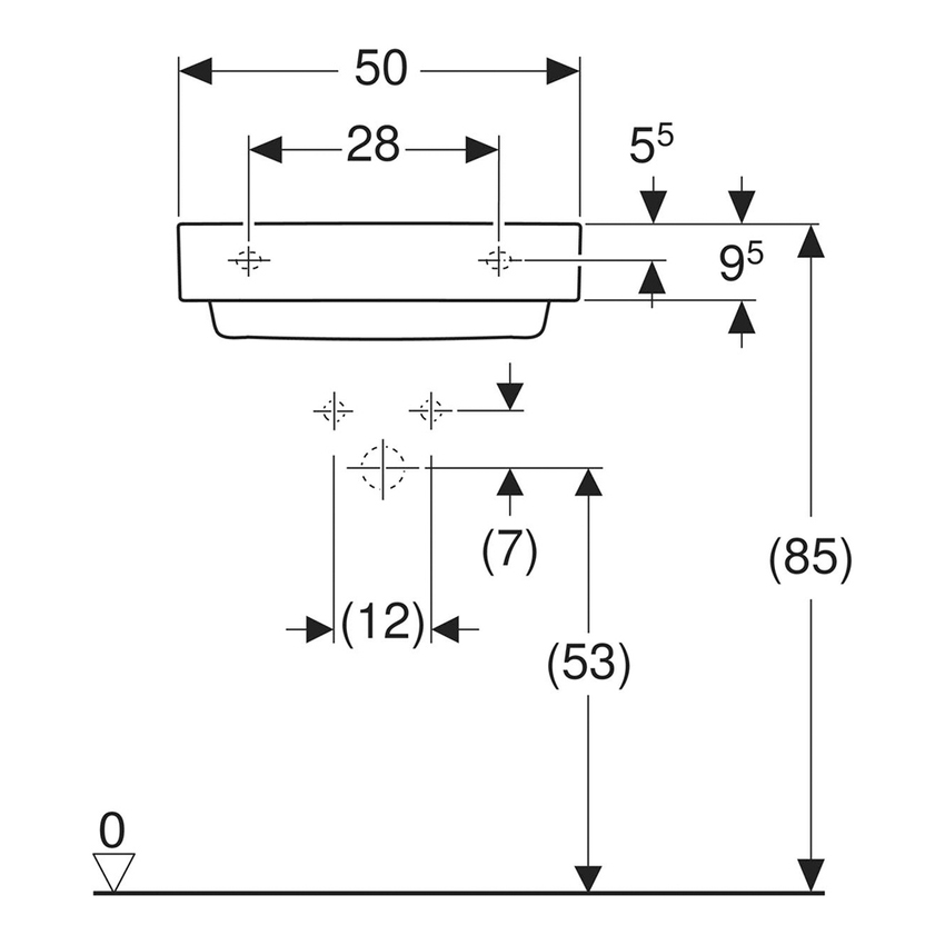 Immagine di Geberit ONE lavabo da appoggio rettangolare L.50 cm, senza foro per rubinetteria e senza troppopieno, con inserto a pettine bianco lucido, colore bianco finitura KeraTect 505.023.00.1