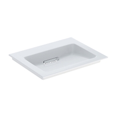 Immagine di Geberit ONE lavabo da incasso L.60 cm, per mobile sottolavabo, senza foro per rubinetteria e senza troppopieno, con ripiano su entrambi i lati, colore bianco finitura KeraTect 505.001.00.1