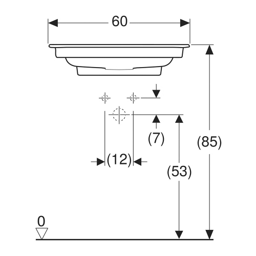 Immagine di Geberit ONE lavabo da incasso L.60 cm, per mobile sottolavabo, senza foro per rubinetteria e senza troppopieno, con ripiano su entrambi i lati, colore bianco finitura KeraTect 505.001.00.1