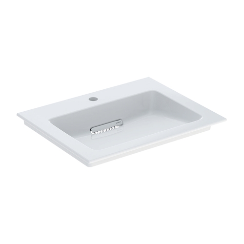 Immagine di Geberit ONE lavabo da incasso L.60 cm, per mobile sottolavabo, con foro per rubinetteria, senza troppopieno, con ripiano su entrambi i lati, colore bianco finitura KeraTect 505.002.00.1