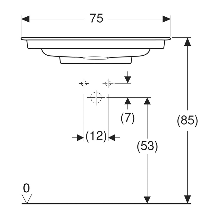 Immagine di Geberit ONE lavabo da incasso L.75 cm, per mobile sottolavabo, senza foro per rubinetteria e senza troppopieno, con ripiano su entrambi i lati, colore bianco finitura KeraTect 505.003.00.1