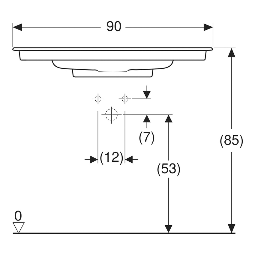 Immagine di Geberit ONE lavabo da incasso L.90 cm, per mobile sottolavabo, con foro per rubinetteria, senza troppopieno, con ripiano su entrambi i lati, colore bianco finitura KeraTect 505.006.00.1