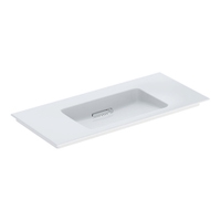Immagine di Geberit ONE lavabo da incasso L.105 cm, per mobile sottolavabo, senza foro per rubinetteria e senza troppopieno, con ripiano su entrambi i lati, colore bianco finitura KeraTect 505.014.00.1