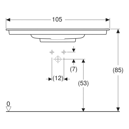 Immagine di Geberit ONE lavabo da incasso L.105 cm, per mobile sottolavabo, senza foro per rubinetteria e senza troppopieno, con ripiano su entrambi i lati, colore bianco finitura KeraTect 505.014.00.1