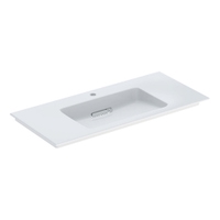 Immagine di Geberit ONE lavabo da incasso L.105 cm, per mobile sottolavabo, con foro per rubinetteria, senza troppopieno, con ripiano su entrambi i lati, colore bianco finitura KeraTect 505.015.00.1