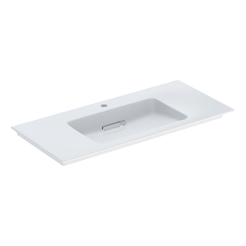 Immagine di Geberit ONE lavabo da incasso L.105 cm, per mobile sottolavabo, con foro per rubinetteria, senza troppopieno, con ripiano su entrambi i lati, colore bianco finitura KeraTect 505.015.00.1