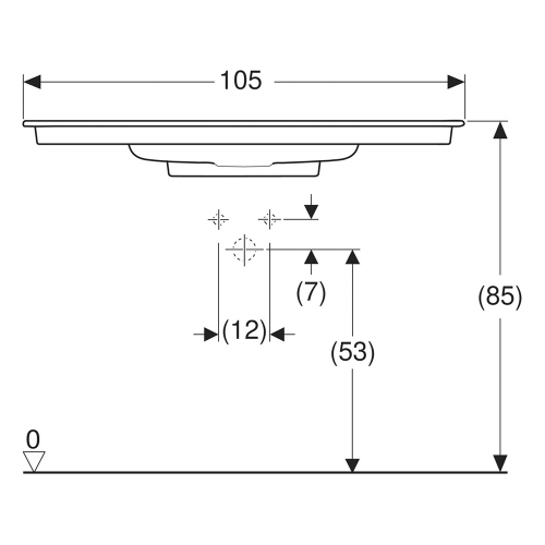 Immagine di Geberit ONE lavabo da incasso L.105 cm, per mobile sottolavabo, con foro per rubinetteria, senza troppopieno, con ripiano su entrambi i lati, colore bianco finitura KeraTect 505.015.00.1