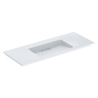 Immagine di Geberit ONE lavabo da incasso L.120 cm, per mobile sottolavabo, senza foro per rubinetteria e senza troppopieno, con ripiano su entrambi i lati, colore bianco finitura KeraTect 505.016.00.1
