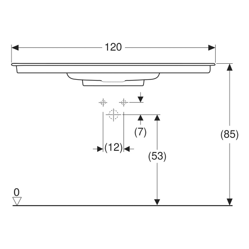 Immagine di Geberit ONE lavabo da incasso L.120 cm, per mobile sottolavabo, senza foro per rubinetteria e senza troppopieno, con ripiano su entrambi i lati, colore bianco finitura KeraTect 505.016.00.1