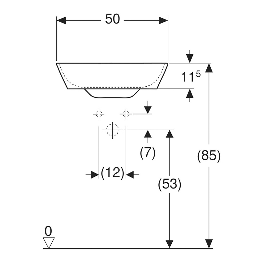 Immagine di Geberit ONE lavabo da appoggio arrotondato L.50 cm, senza foro per rubinetteria e senza troppopieno, con inserto a pettine colore bianco lucido, colore bianco finitura KeraTect 505.050.00.1