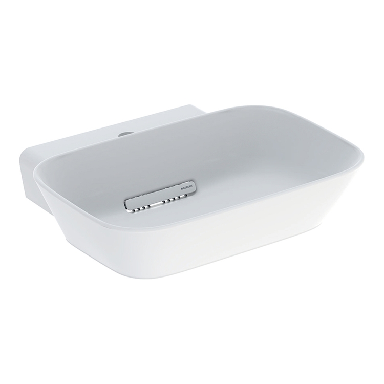 Immagine di Geberit ONE lavabo da appoggio arrotondato L.50 cm, con foro per rubinetteria, senza troppopieno, con inserto a pettine colore bianco lucido, colore bianco/KeraTect finitura opaco 505.053.00.1