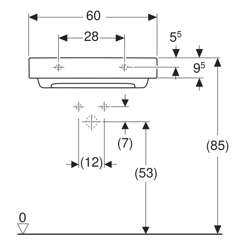 Immagine di Geberit ONE lavabo rettangolare L.60 cm, senza foro per rubinetteria e senza troppopieno, colore bianco finitura KeraTect 505.033.00.1