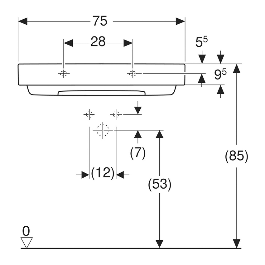 Immagine di Geberit ONE lavabo rettangolare L.75 cm, con foro per rubinetteria, senza troppopieno, colore bianco finitura KeraTect 505.036.00.1