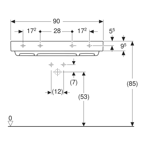 Immagine di Geberit ONE lavabo rettangolare L.90 cm, senza foro per rubinetteria e senza troppopieno, colore bianco finitura KeraTect 505.037.00.1