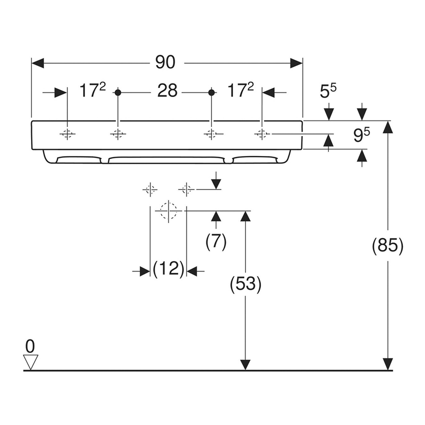 Immagine di Geberit ONE lavabo rettangolare L.90 cm, senza foro per rubinetteria e senza troppopieno, colore bianco finitura KeraTect 505.037.00.1