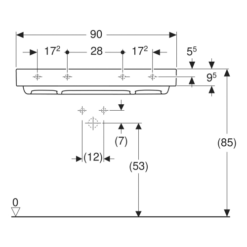 Immagine di Geberit ONE lavabo rettangolare L.90 cm, con foro per rubinetteria, senza troppopieno, colore bianco finitura KeraTect 505.038.00.1