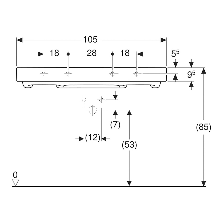 Immagine di Geberit ONE lavabo rettangolare L.105 cm, senza foro per rubinetteria e senza troppopieno, colore bianco finitura KeraTect 505.045.00.1