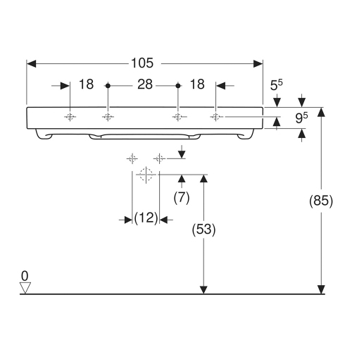 Immagine di Geberit ONE lavabo rettangolare L.105 cm, con foro per rubinetteria, senza troppopieno, colore bianco finitura KeraTect 505.046.00.1