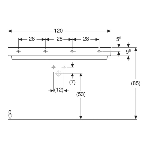 Immagine di Geberit ONE lavabo rettangolare L.120 cm, con foro per rubinetteria, senza troppopieno, colore bianco finitura KeraTect 505.048.00.1