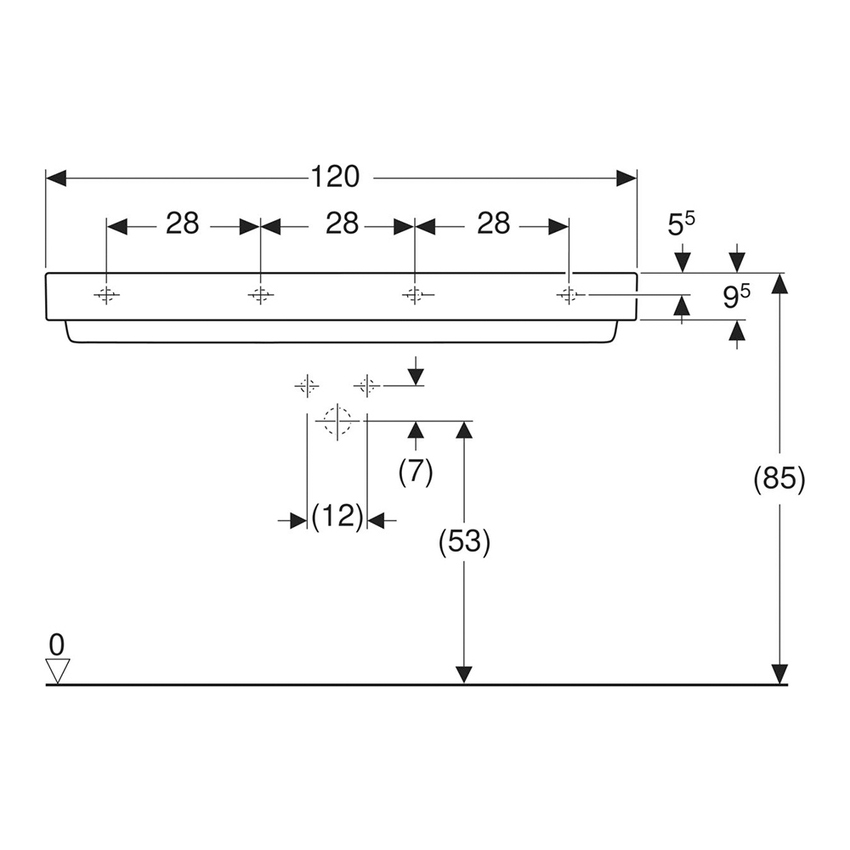 Immagine di Geberit ONE lavabo rettangolare L.120 cm, con foro per rubinetteria, senza troppopieno, colore bianco finitura KeraTect 505.048.00.1