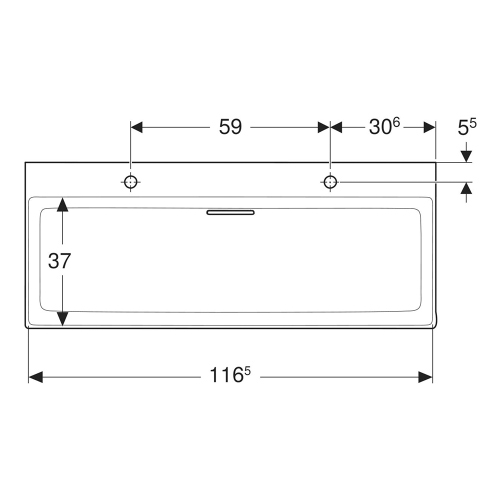 Immagine di Geberit ONE lavabo rettangolare L.120 cm, con 2 fori per rubinetteria, senza troppopieno, colore bianco finitura KeraTect 505.049.00.1