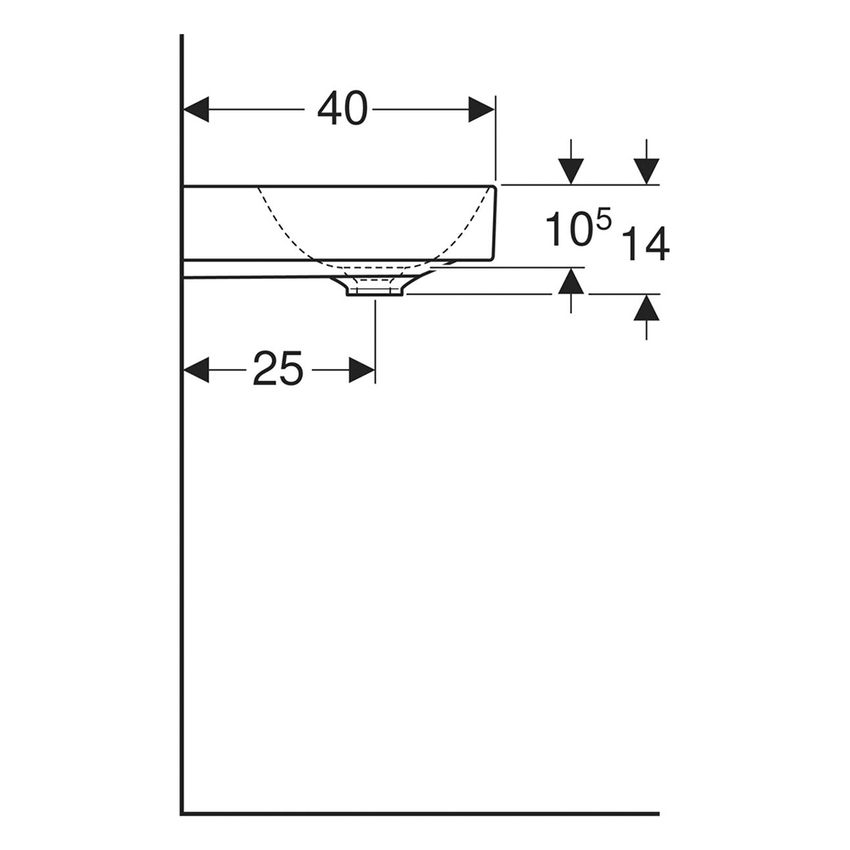Immagine di Geberit ONE lavabo da appoggio rettangolare L.50 cm, senza foro per rubinetteria e senza troppopieno, colore bianco finitura KeraTect 505.031.01.6