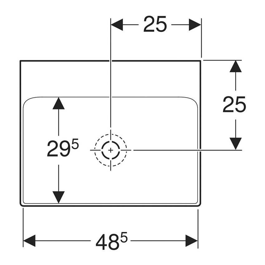 Immagine di Geberit ONE lavabo da appoggio rettangolare L.50 cm, senza foro per rubinetteria e senza troppopieno, colore bianco finitura KeraTect 505.031.01.6